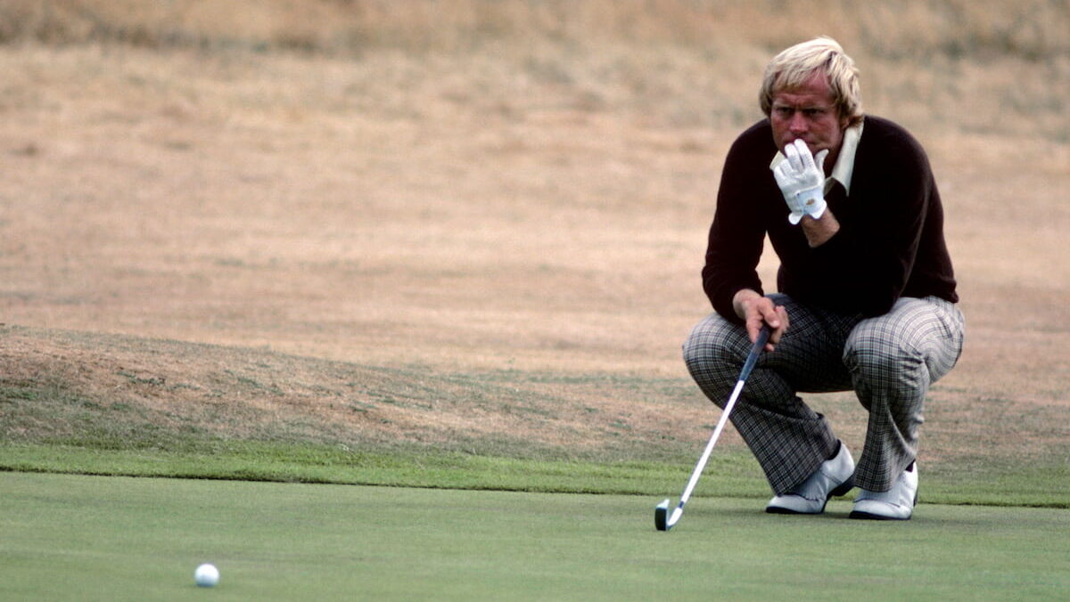 Jack Nicklaus lining up a putt in the British Open.