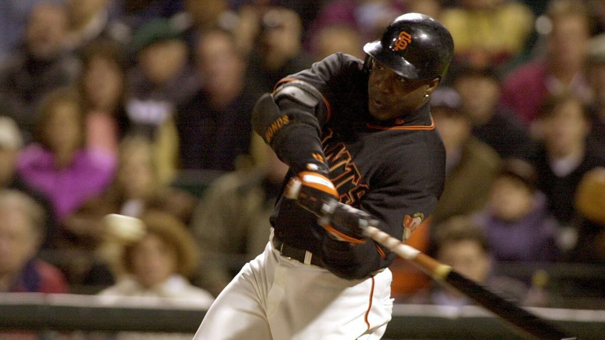 Barry Bonds swings at the ball when playing for the Pirates.