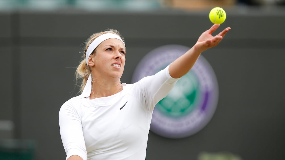 Sabine Lisicki serving at Wimbledon.