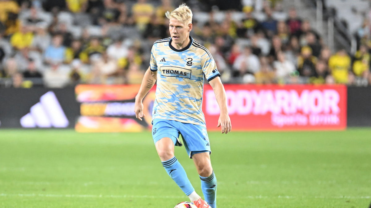 Philadelphia Union defender Jakob Glesnes with the ball.