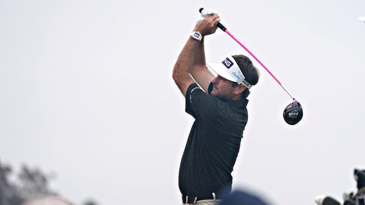 Bubba Watson holds form after driving the ball.