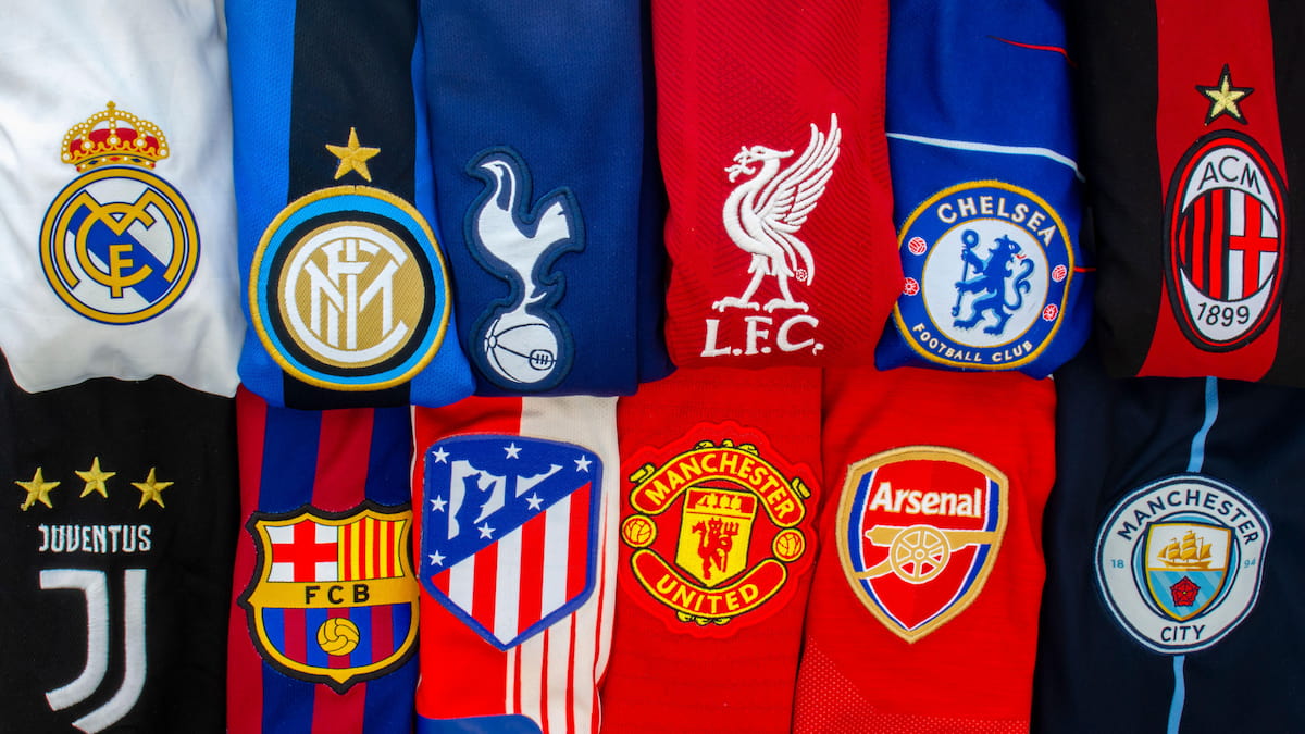 Scarves featuring the logos of the European Super League breakaway clubs.