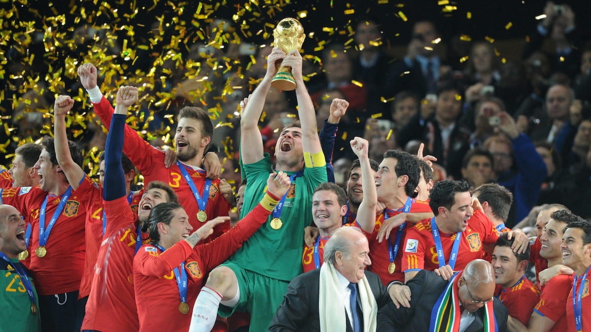 Spain celebrate winning the World Cup in 2010.