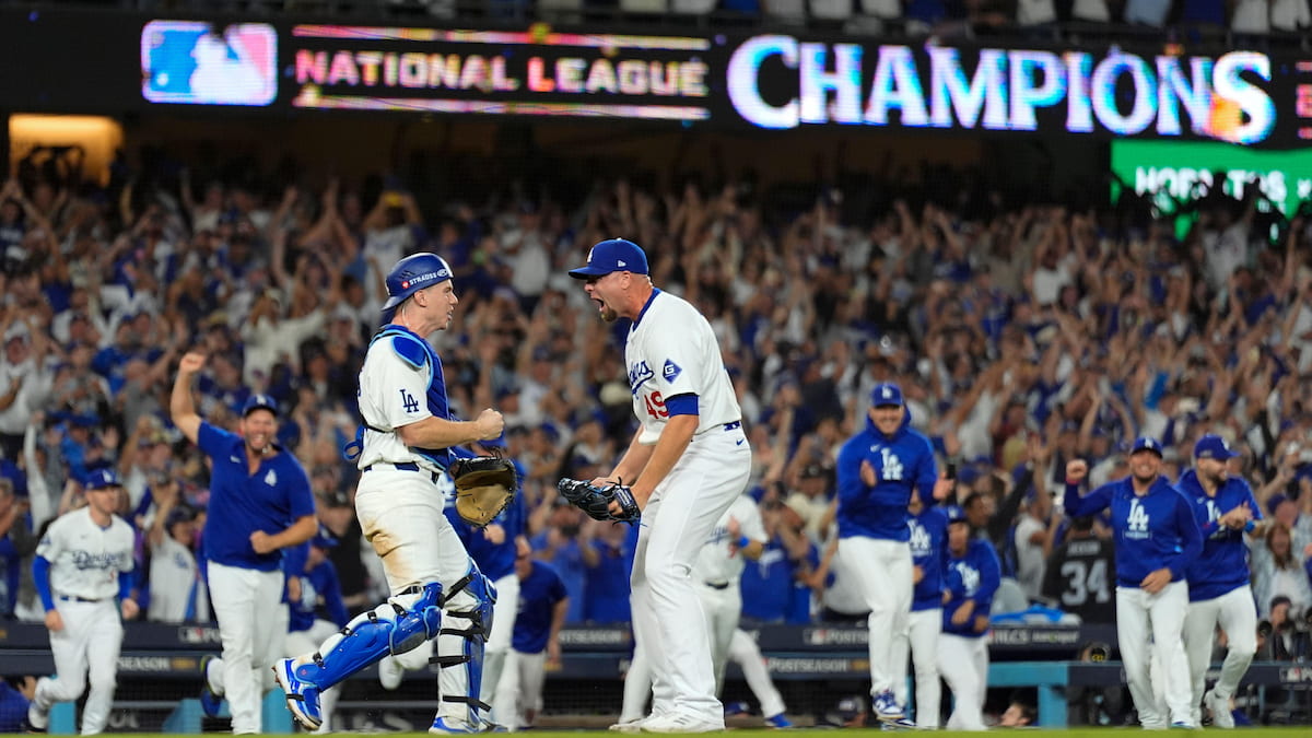 The LA Dodgers celebrate winning the NL title in 2024.