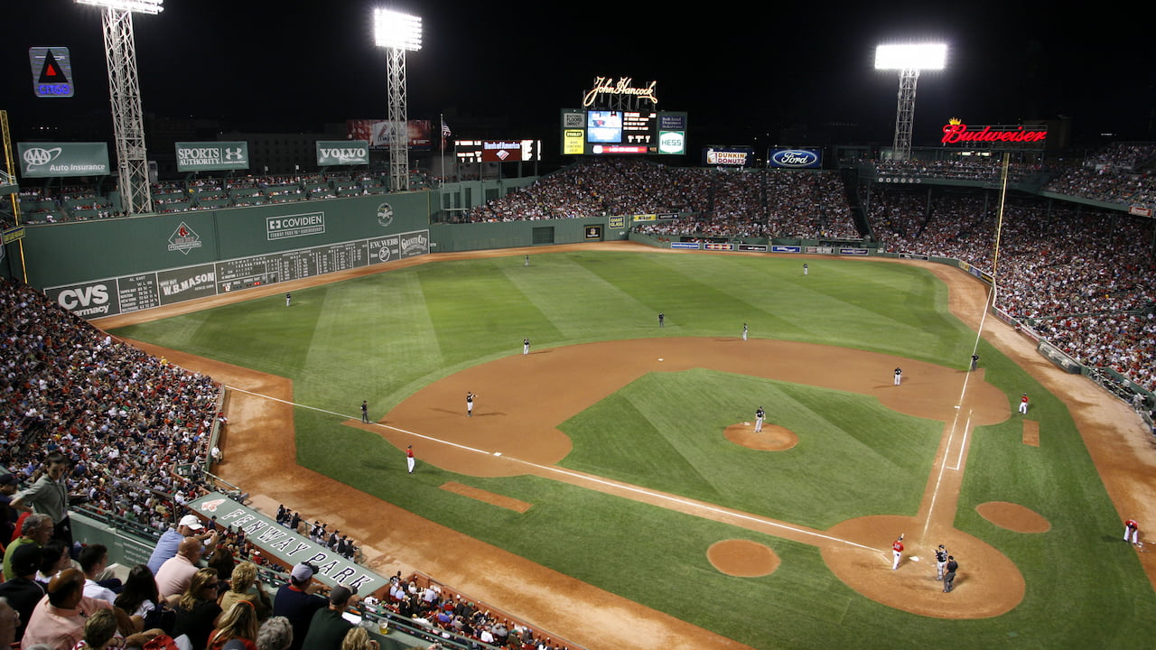 Fenway Park in Boston under the lights.