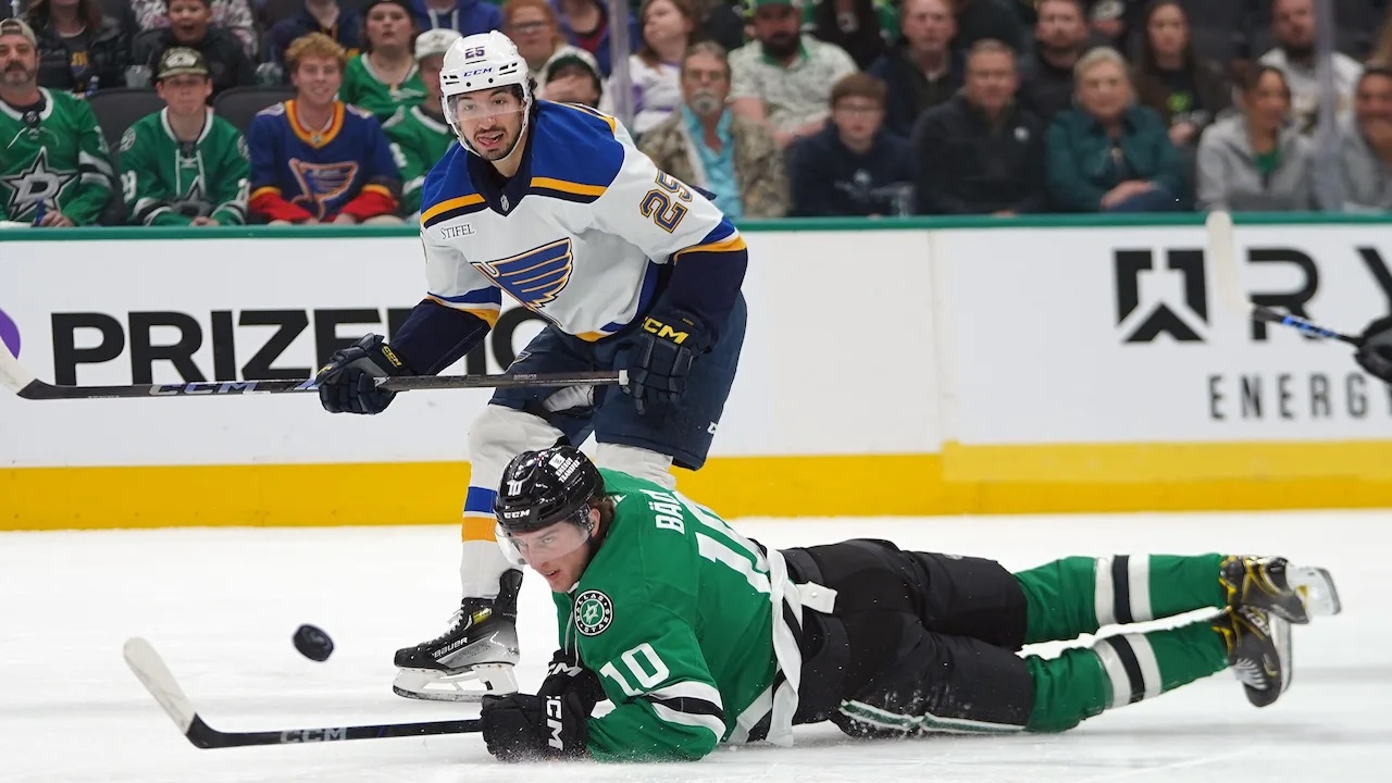 Jordan Kyrou playing for the St. Louis Blues