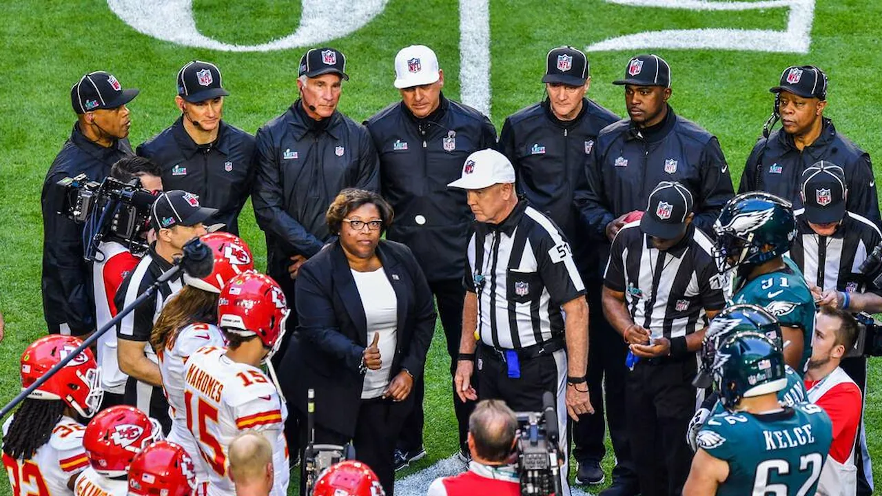 The coin toss during Super Bowl LVII