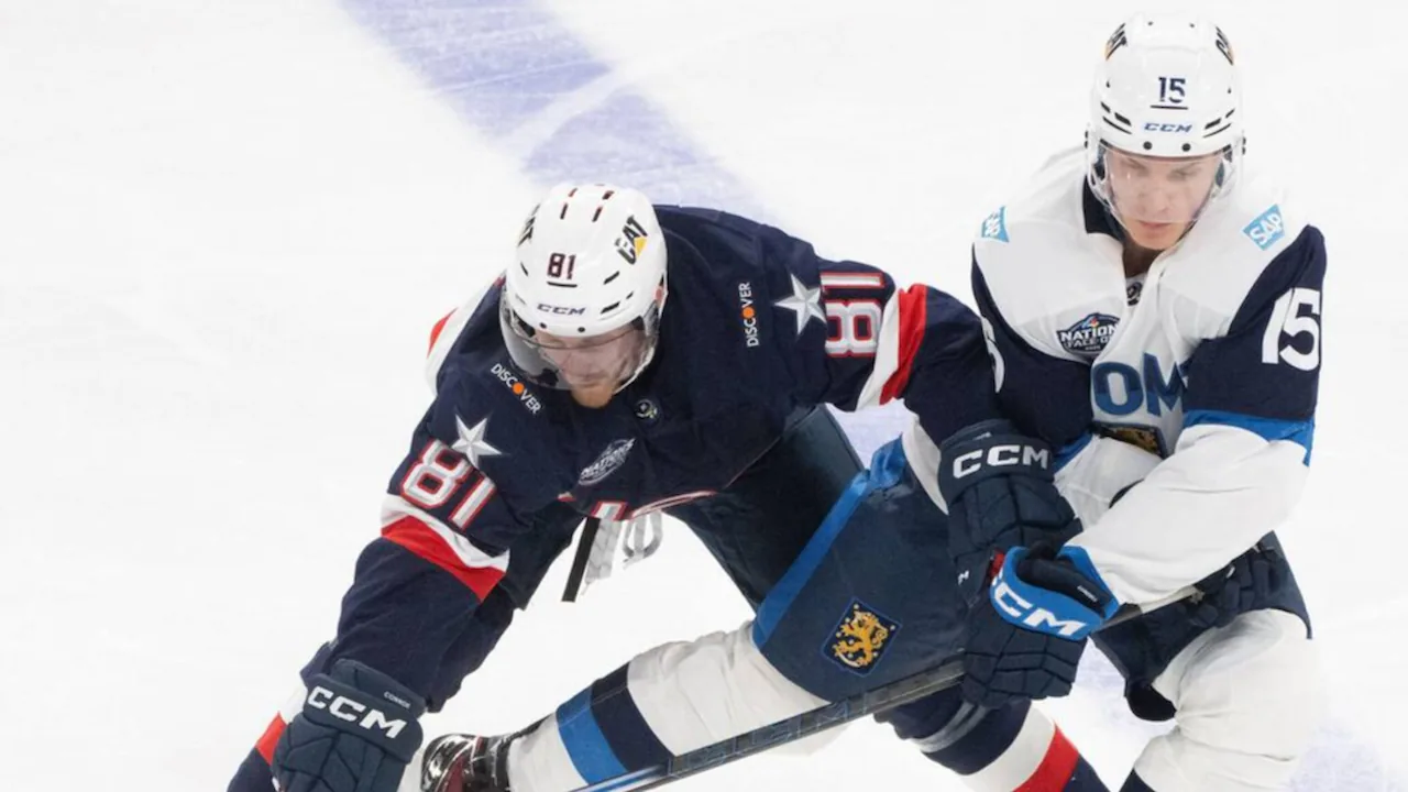 Kyle Connor playing for Team USA against Team Canada.