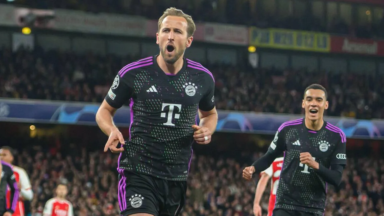 Harry Kane scoring a goal for Bayern Munich.