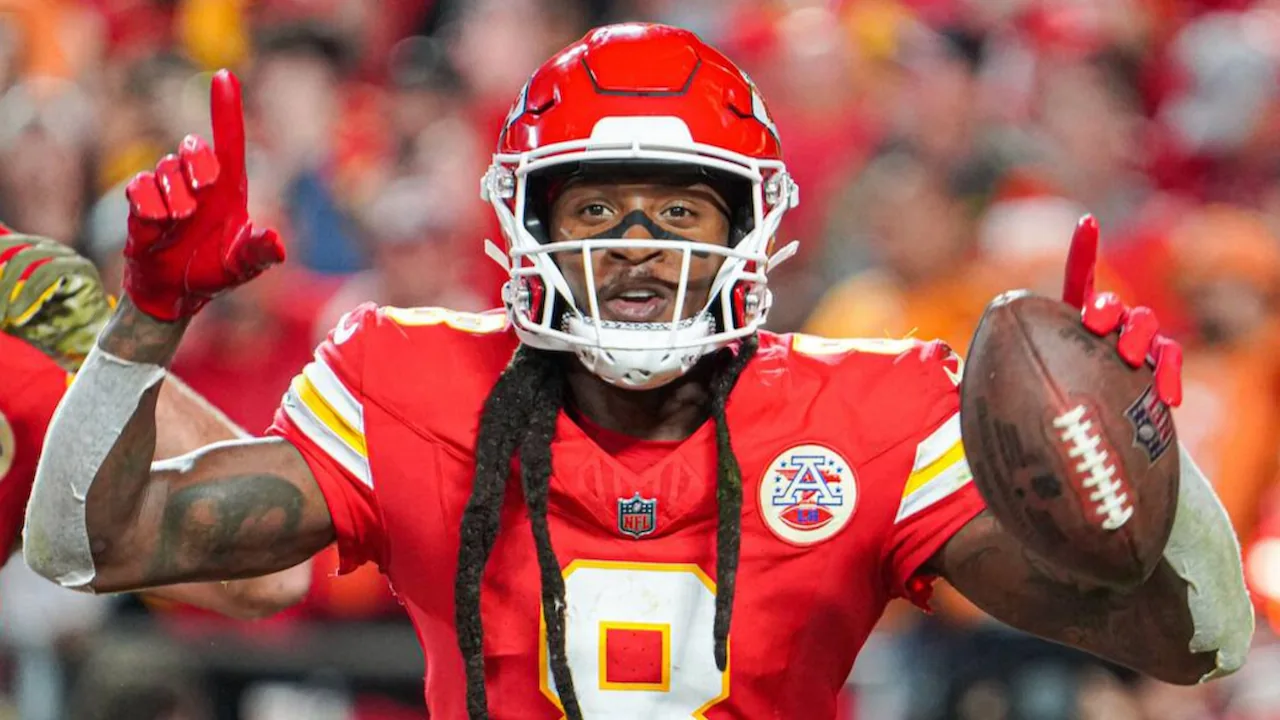 DeAndre Hopkins celebrating a 1st down for the Kansas City Chiefs.