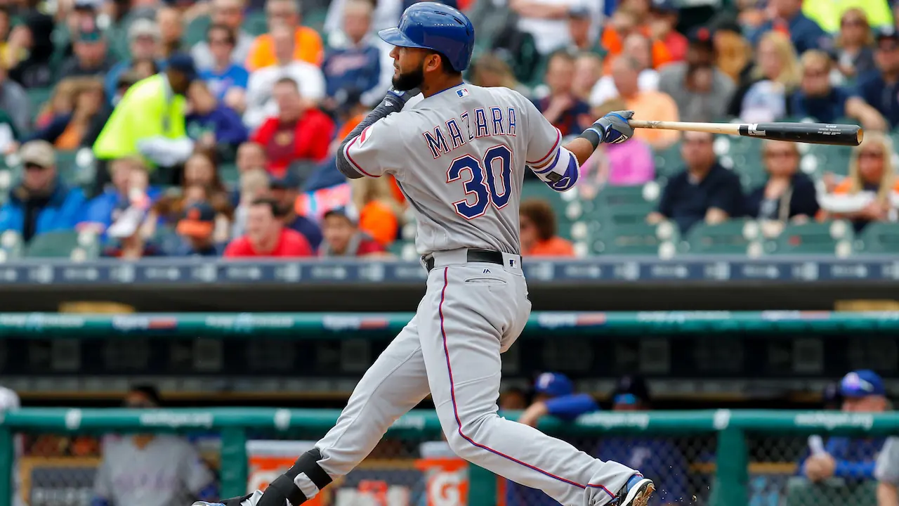 Nomar Mazara hits a home run for the Rangers.