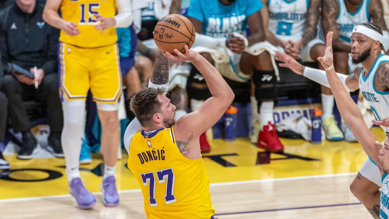 Luka Doncic playing for the Los Angeles Lakers.