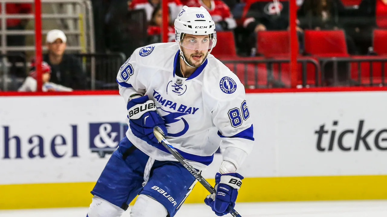 Nikita Kucherov playing for the Tampa Bay Lightning.